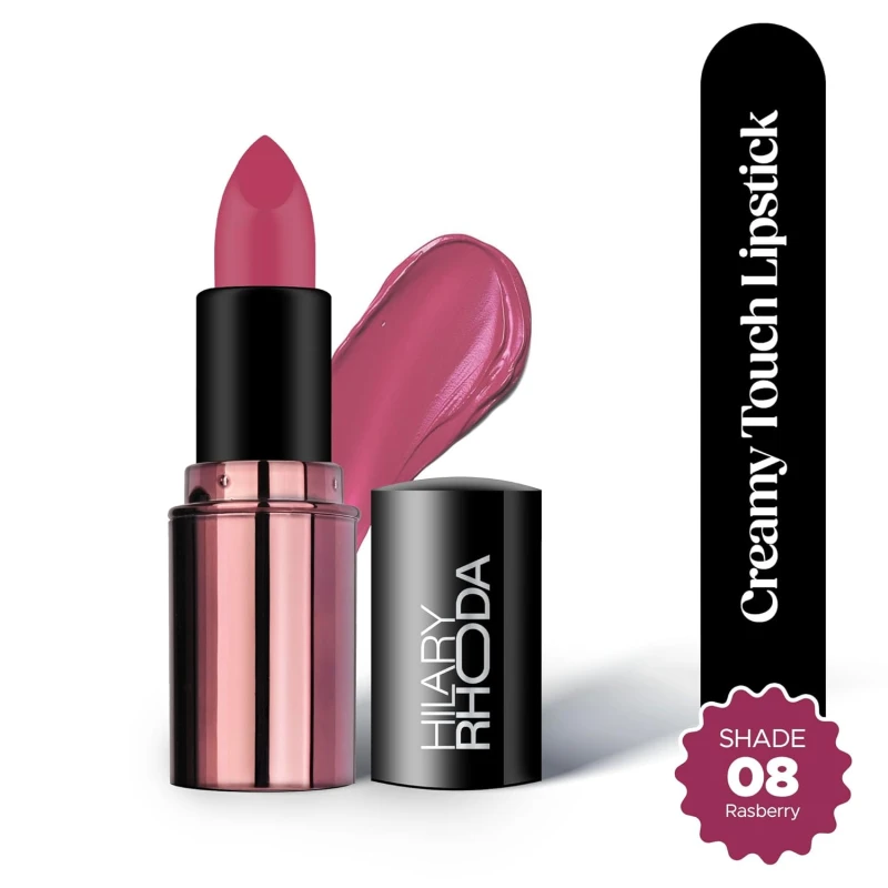 Hilary Rhoda Creamy Touch Lipstick | Infused with Olive Oil, Shea Butter & Vitamin E | Highly Pigmented & Creamy Texture | Long Lasting & Keeps Lips Moisturising - 4g (Raspberry - Shade 08) - Thumbnail 2